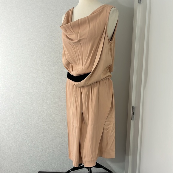 New Max & Co Size 8 Rose Peach, Black Sleeveless Cowl Neck Drape Wrap Dress - Picture 4 of 15